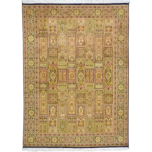 Hand-Knotted Traditional Design Kashmiri Silk Handmade Rug (Size 5.0 X 6.11) Cwral-9213
