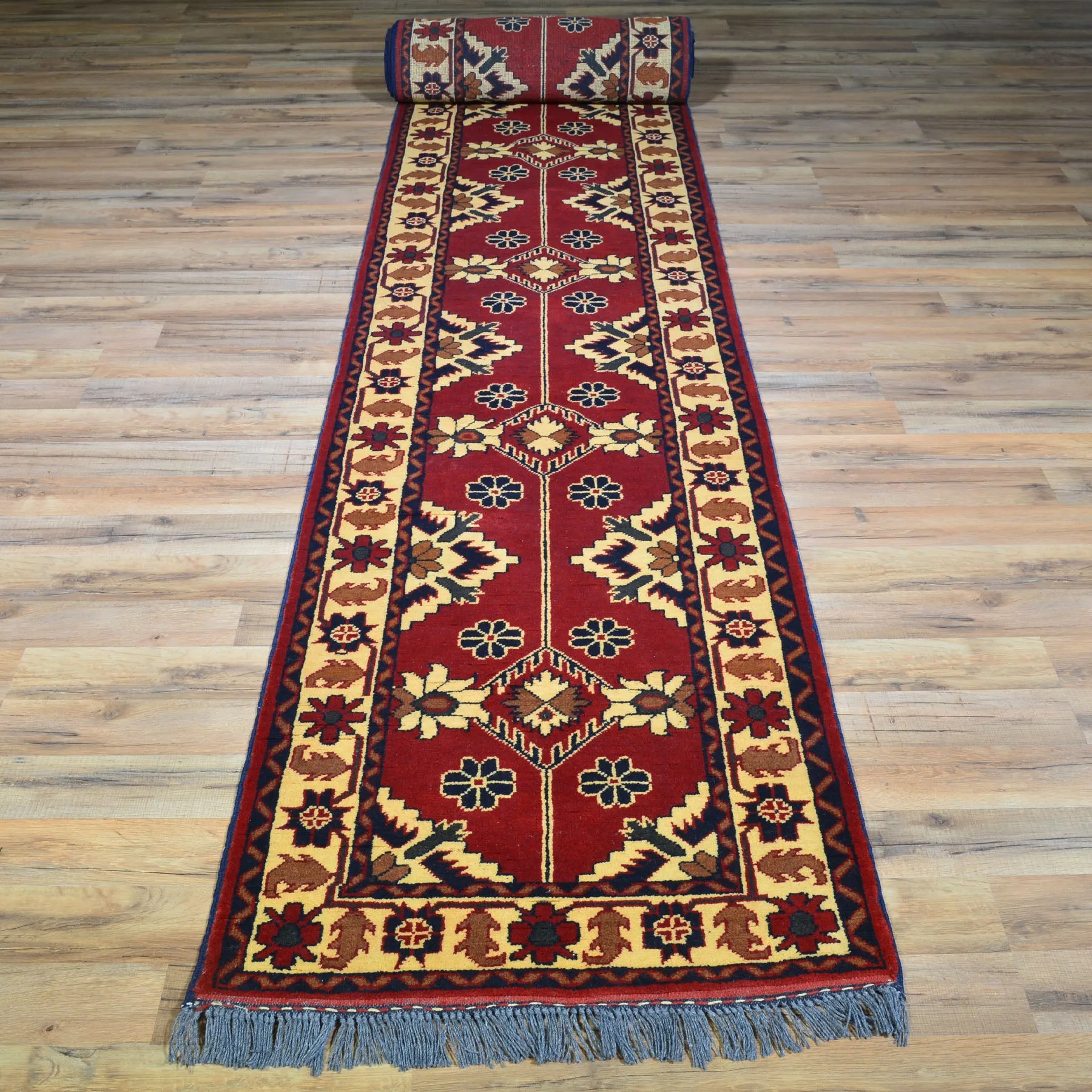 Hand-Knotted Tribal Afghan Karaghai 100% Wool Long Runner Rug (Size 2.3 X 19.4) Brral-4449