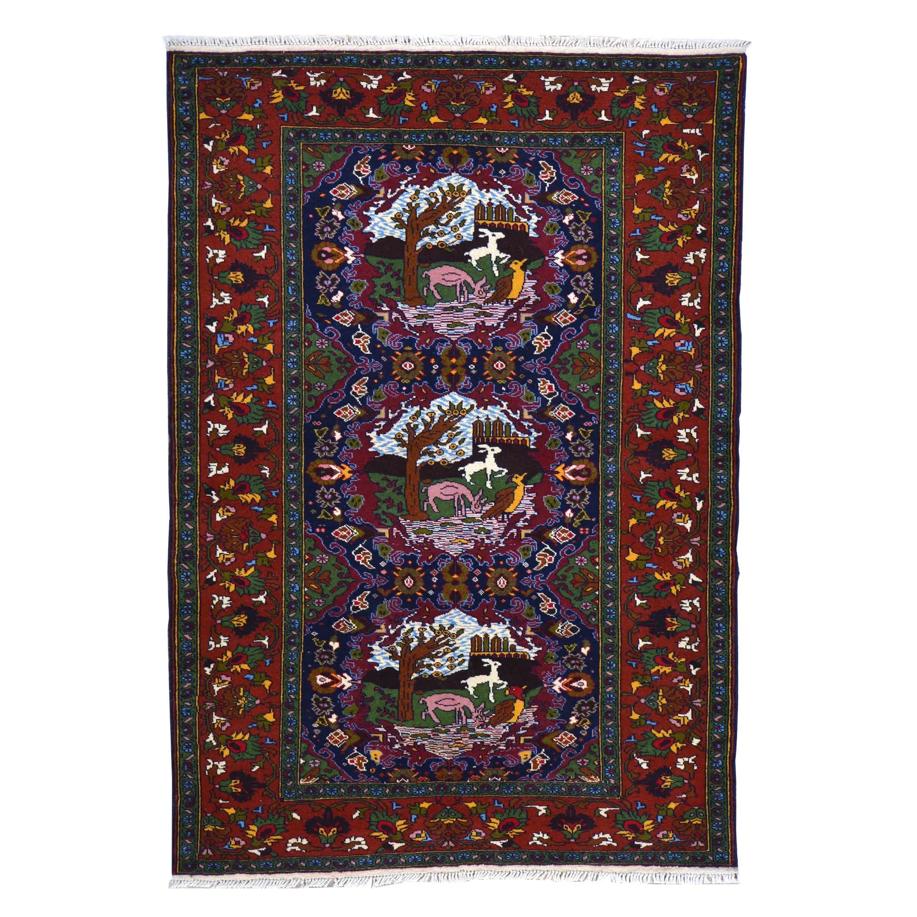 Hand-Knotted Tribal Animal Print Handmade Wool Rug (Size 4.2 X 6.2) Brral-4878