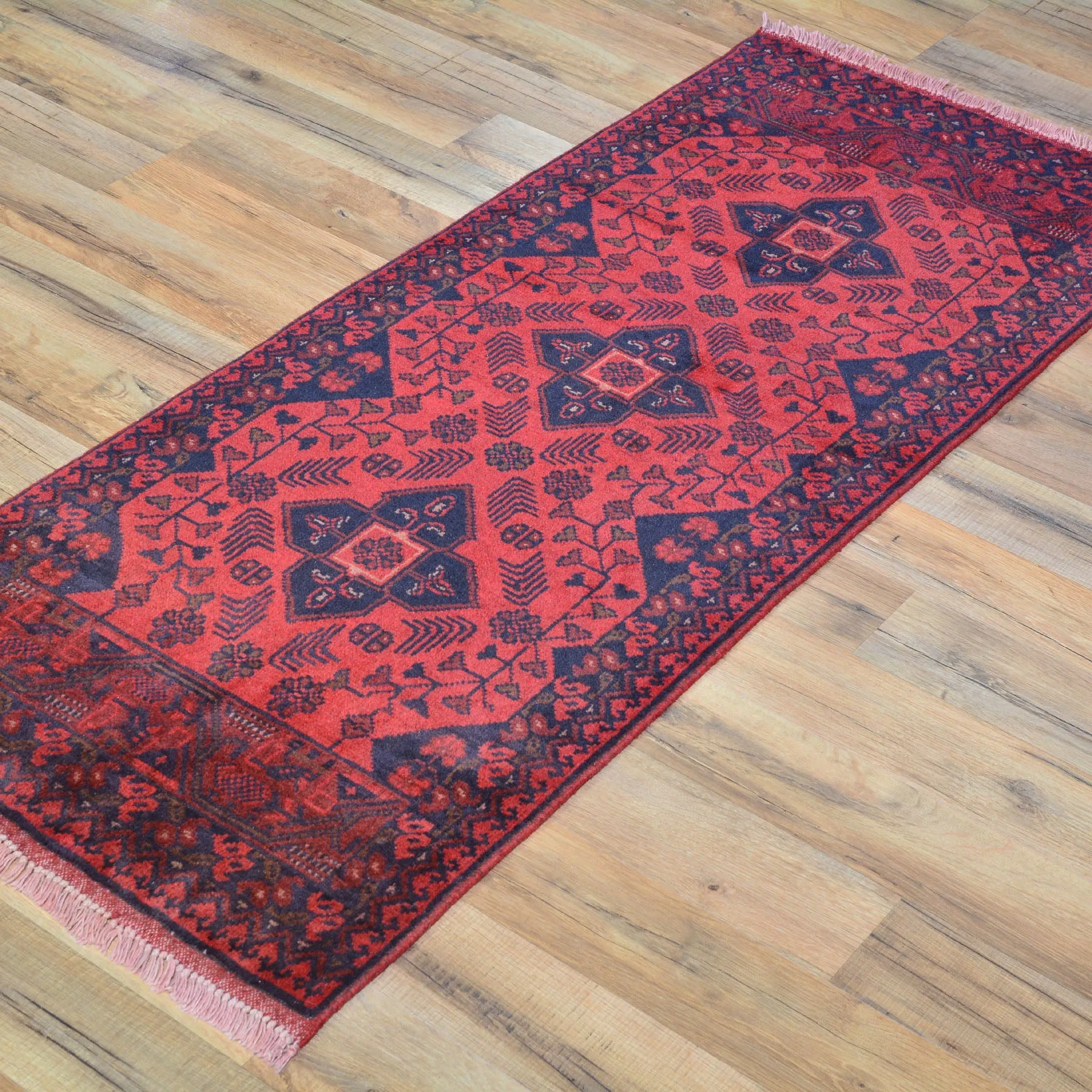 Hand-Knotted Tribal Design Handmade Red Color Wool Rug (Size 1.9 X 4.5) Cwral-7965