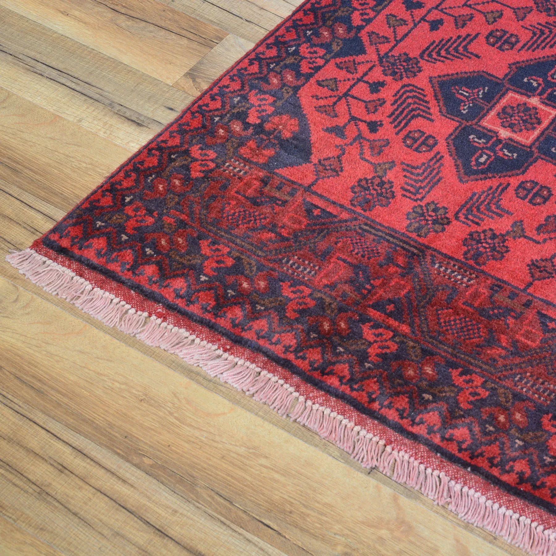 Hand-Knotted Tribal Design Handmade Red Color Wool Rug (Size 1.9 X 4.5) Cwral-7965