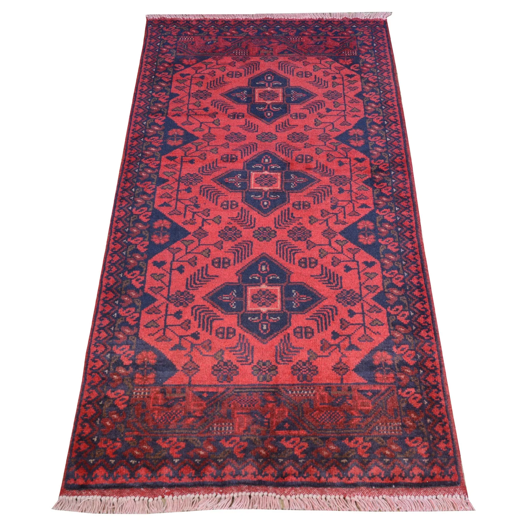 Hand-Knotted Tribal Design Handmade Red Color Wool Rug (Size 1.9 X 4.5) Cwral-7965