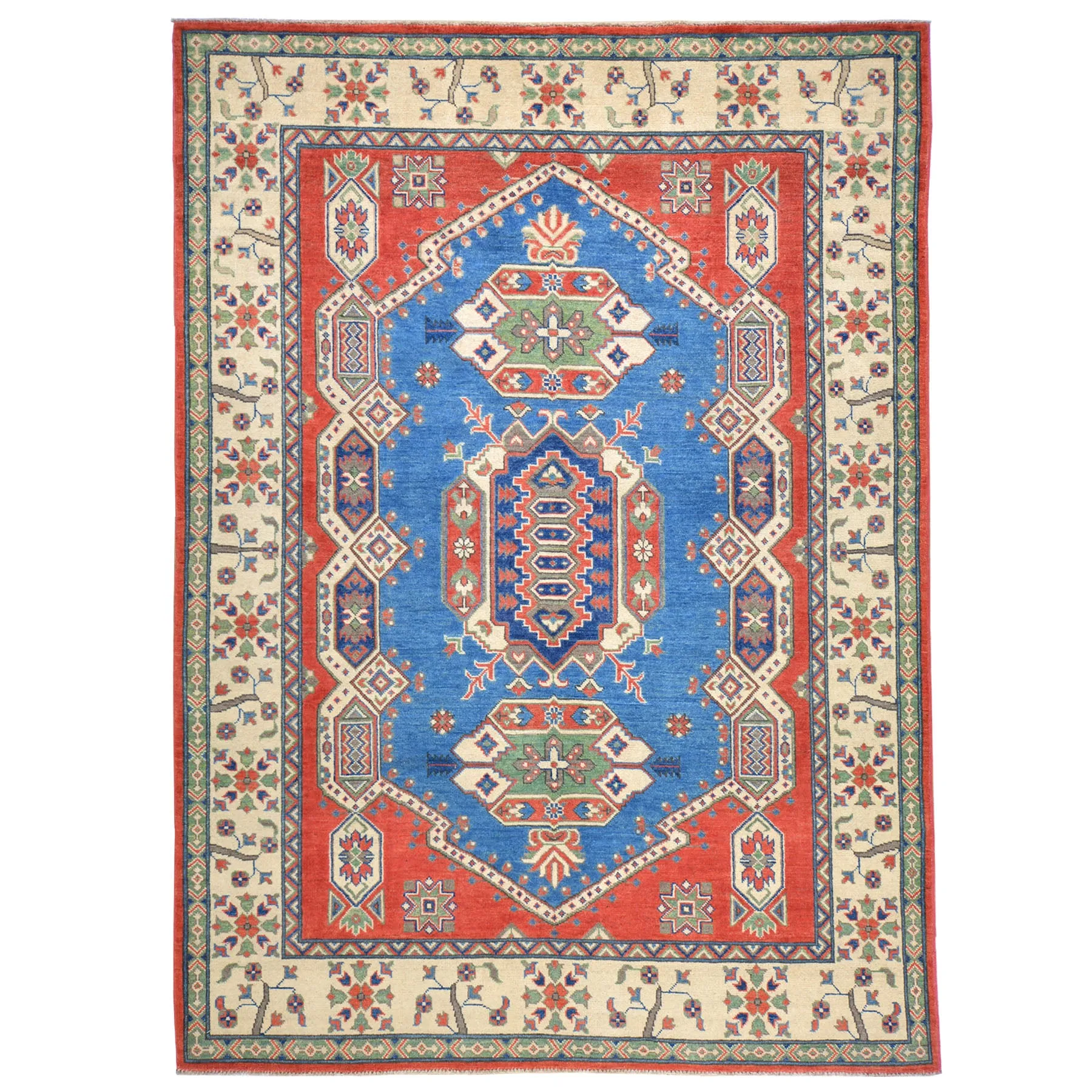 Hand-Knotted Tribal Kazak Caucasian Design Handmade Wool Rug (Size 5.7 X 7.11) Brrsf-723