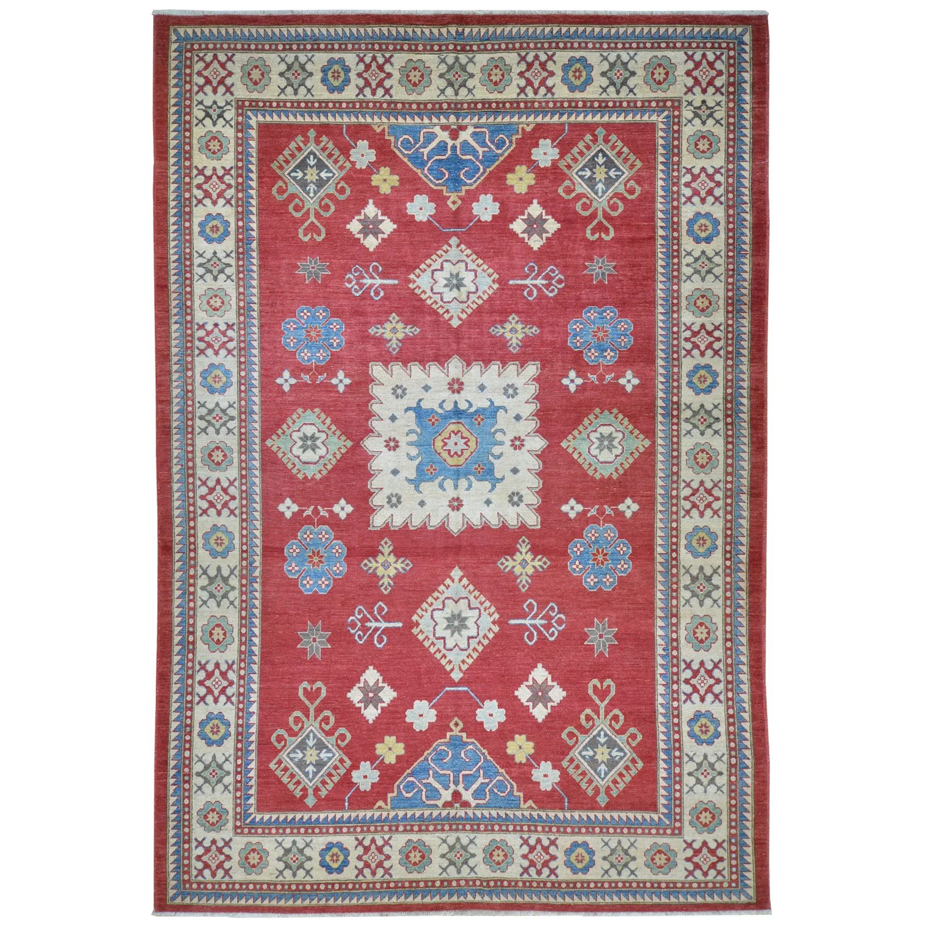 Hand-Knotted Tribal Kazak Design Handmade Wool Rug (Size 9.0 X 13.4) Cwral-1260