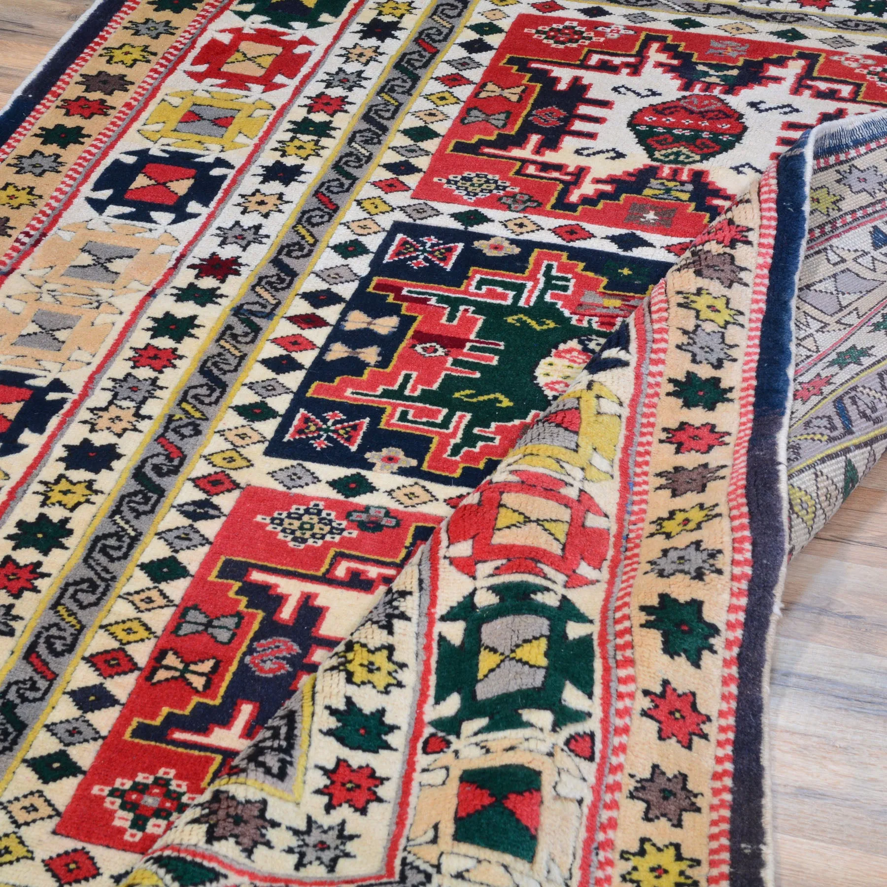 Hand-Knotted Turkish Kazak Tribal Design Handmade Wool Rug (Size 4.4 X 7.1) Brral-4809