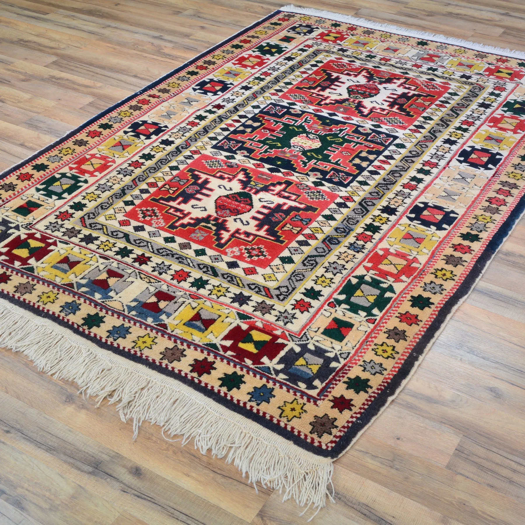 Hand-Knotted Turkish Kazak Tribal Design Handmade Wool Rug (Size 4.4 X 7.1) Brral-4809