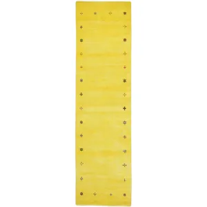 Hand-Knotted Yellow Modern Gabbeh Handmade 100% Wool Rug (Size 2.8 X 9.11) Cwral-9486