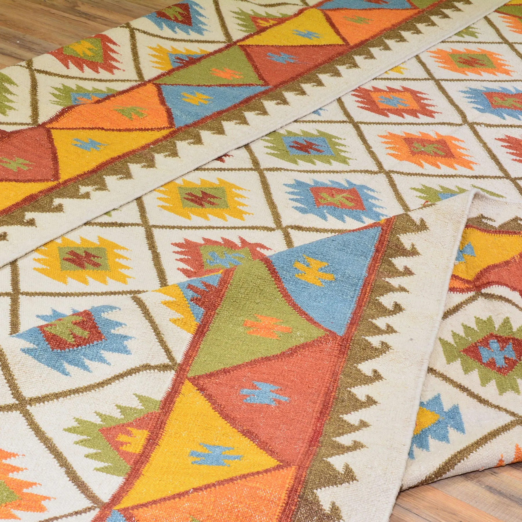 Hand-Woven Indian Durrie Kilim Reversible Wool Rug (Size 10.4 X 13.8) Brrsf-585