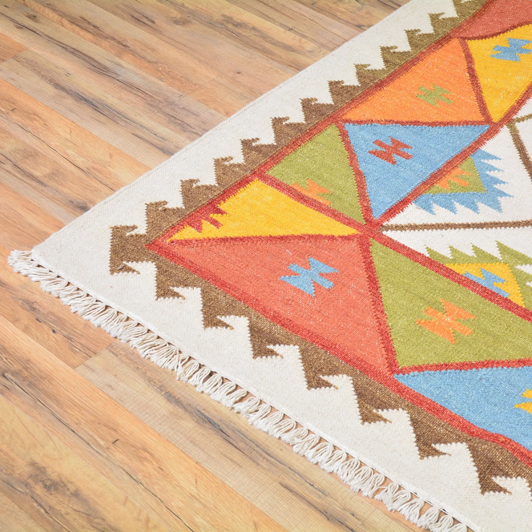 Hand-Woven Indian Durrie Kilim Reversible Wool Rug (Size 10.4 X 13.8) Brrsf-585