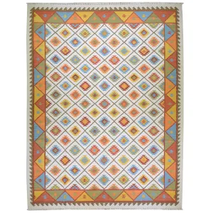 Hand-Woven Indian Durrie Kilim Reversible Wool Rug (Size 10.4 X 13.8) Brrsf-585