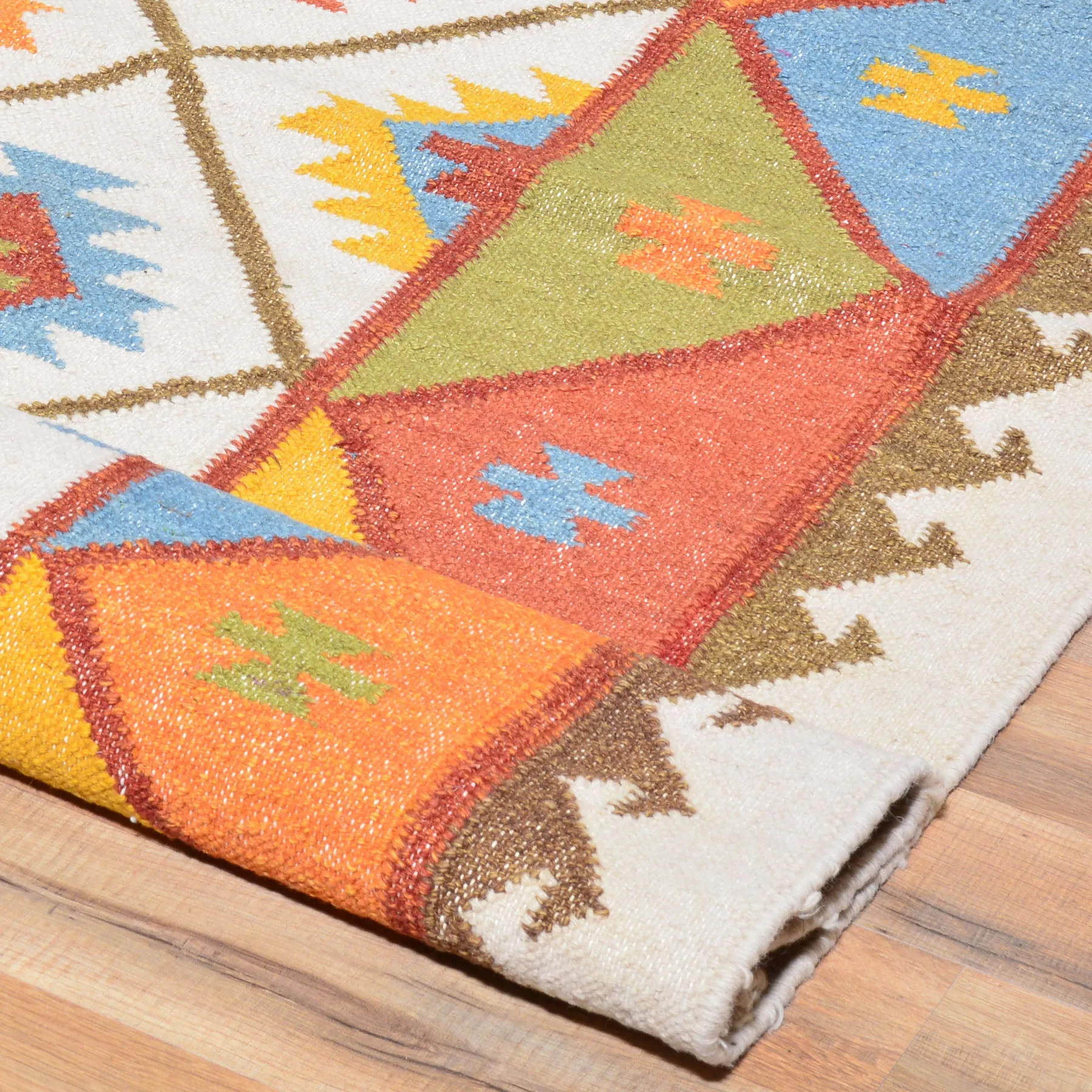 Hand-Woven Indian Durrie Kilim Reversible Wool Rug (Size 10.4 X 13.8) Brrsf-585