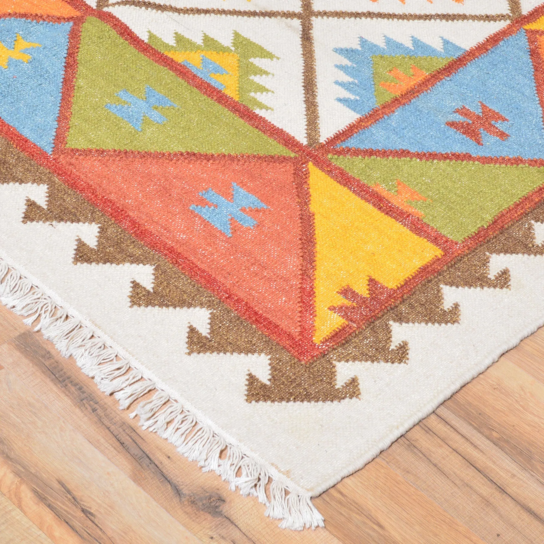 Hand-Woven Indian Durrie Kilim Reversible Wool Rug (Size 10.4 X 13.8) Brrsf-585