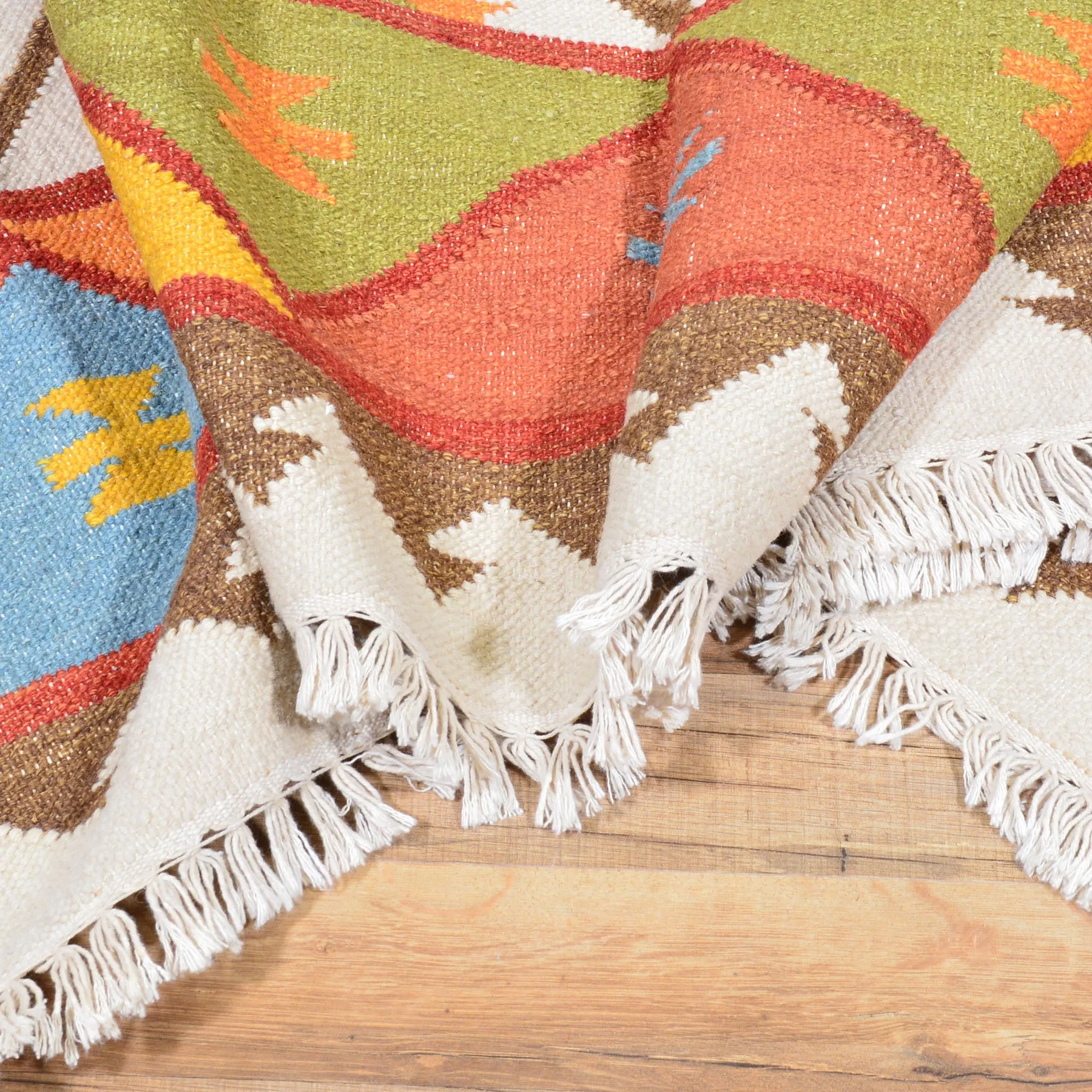 Hand-Woven Indian Durrie Kilim Reversible Wool Rug (Size 10.4 X 13.8) Brrsf-585