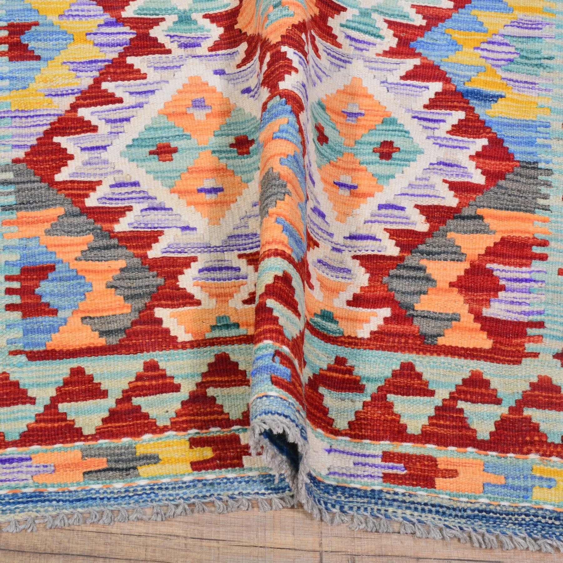 Hand-Woven Reversible Momana Kilim Handmade Wool Rug (Size 2.10 X 13.0) Cwral-10641