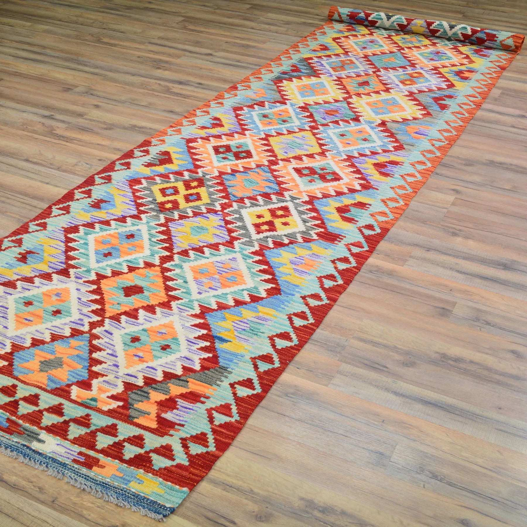 Hand-Woven Reversible Momana Kilim Handmade Wool Rug (Size 2.10 X 13.0) Cwral-10641