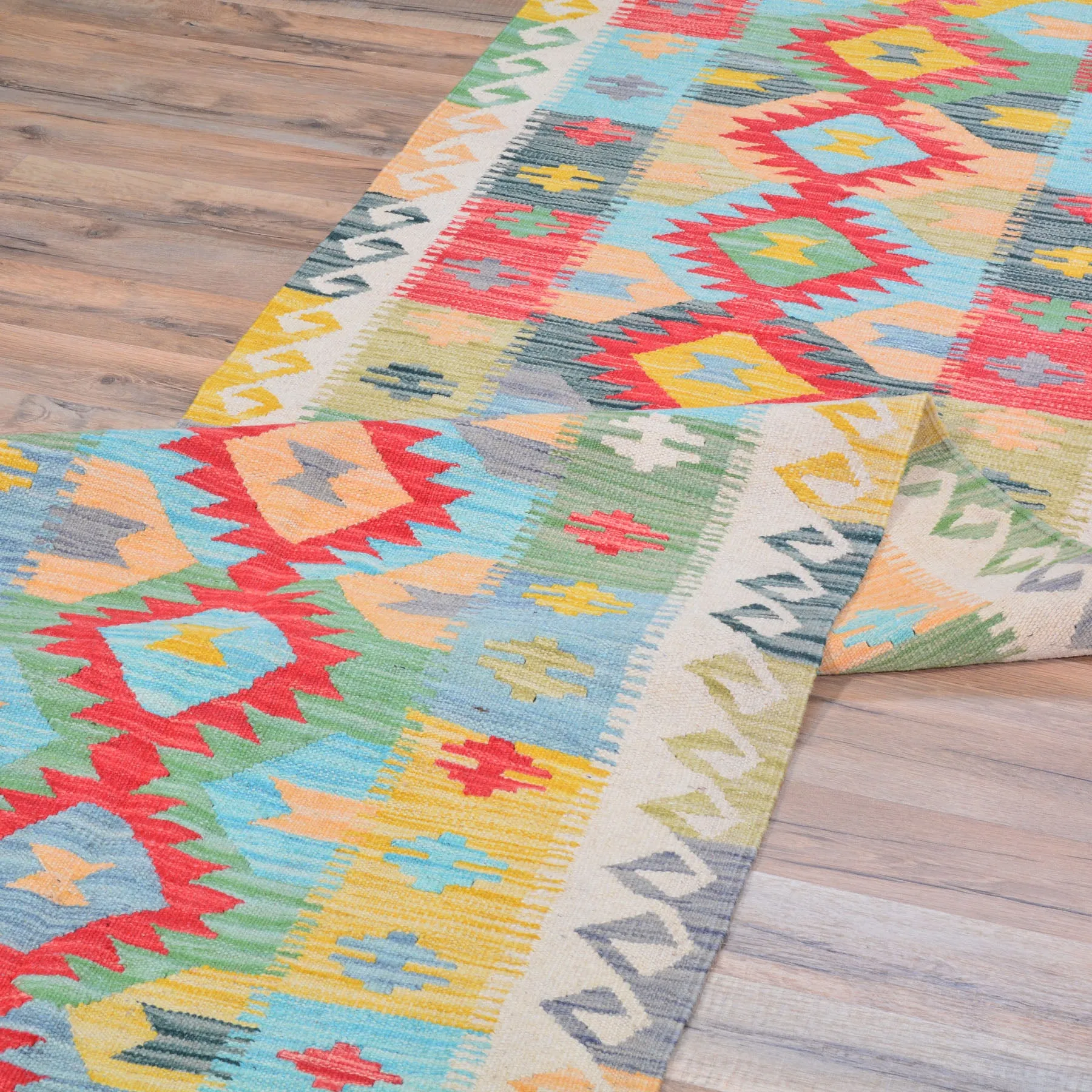 Hand-Woven Reversible Momana Kilim Handmade Wool Rug (Size 2.8 X 10.3) Cwral-10683