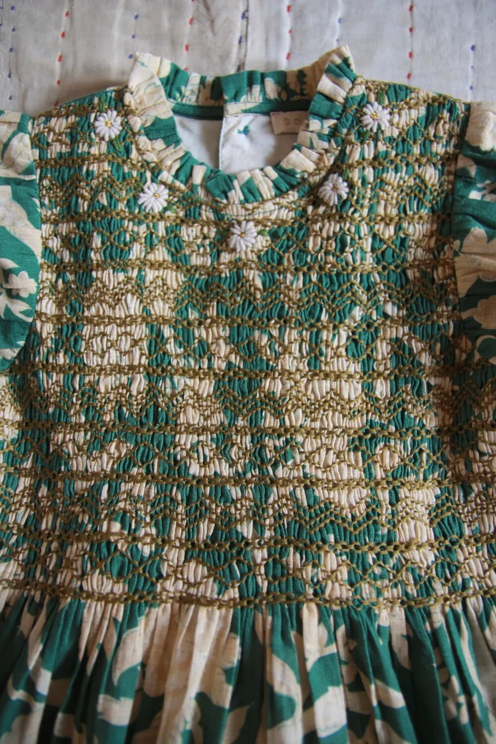 Handsmock Dress in Autumnal Green by Bonjour