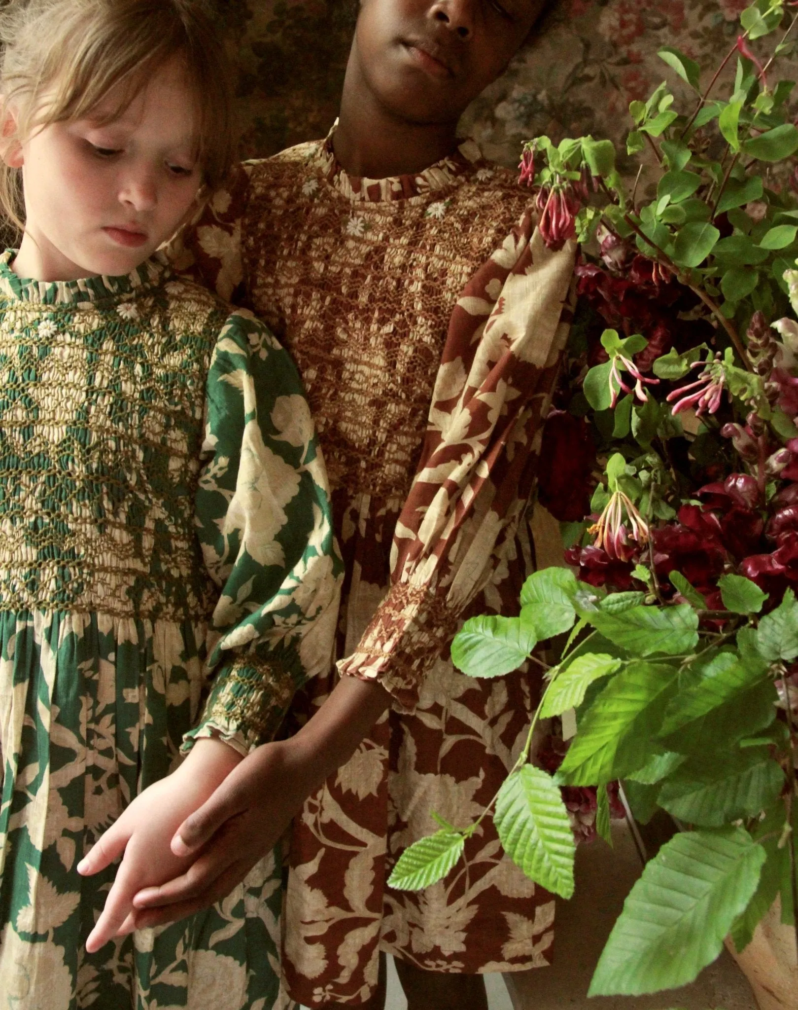 Handsmock Dress in Autumnal Green by Bonjour