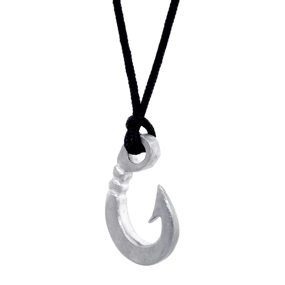 Hard Edge Fish Hook Necklace, 1.25 Inch Size by Manny Puig in Sterling Silver