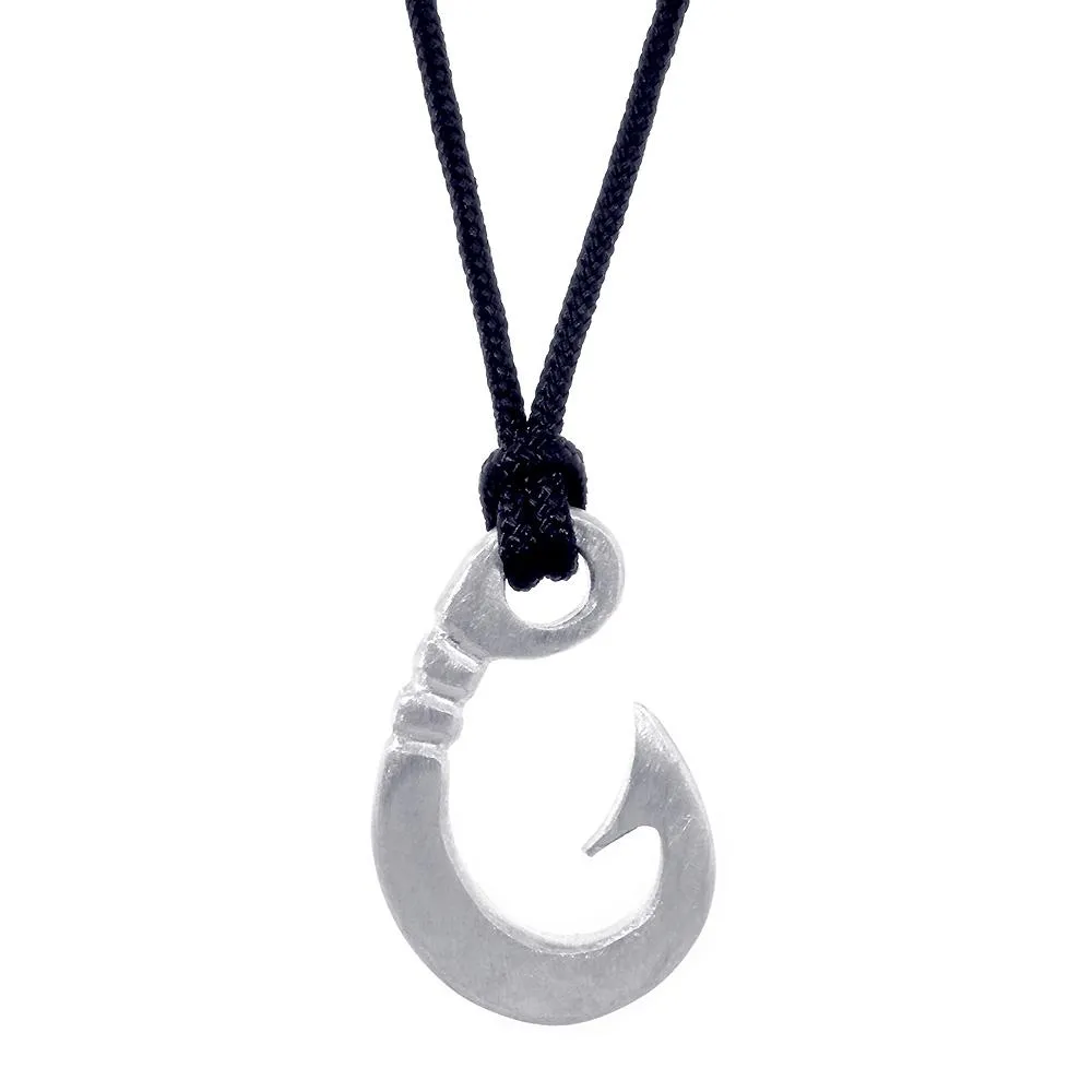 Hard Edge Fish Hook Necklace, 1.25 Inch Size by Manny Puig in Sterling Silver