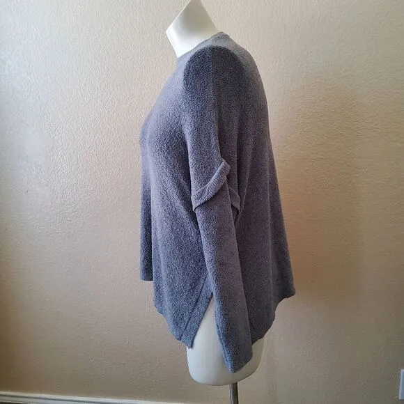 Hello Nite Plush Pullover Cozy Super Soft Oversized Ruffle Sweater L/XL Grey New
