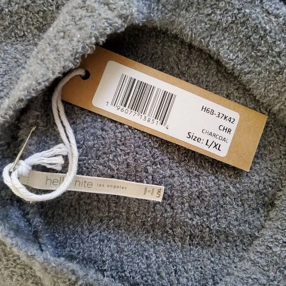 Hello Nite Plush Pullover Cozy Super Soft Oversized Ruffle Sweater L/XL Grey New