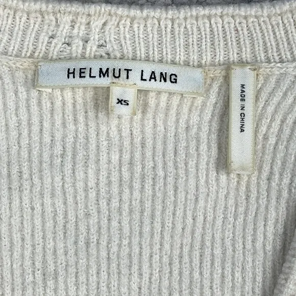 Helmut Lang Distressed V Neck Sweater Cut Out Rib Knit Off White Sz XS