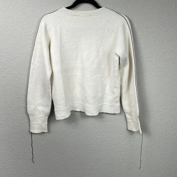 Helmut Lang Distressed V Neck Sweater Cut Out Rib Knit Off White Sz XS