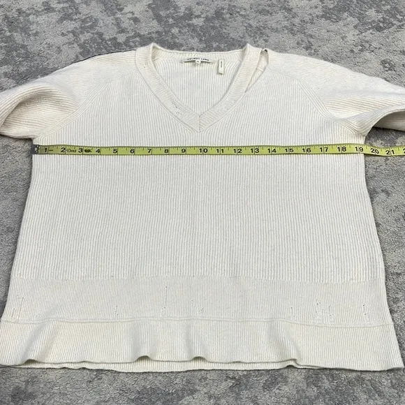 Helmut Lang Distressed V Neck Sweater Cut Out Rib Knit Off White Sz XS