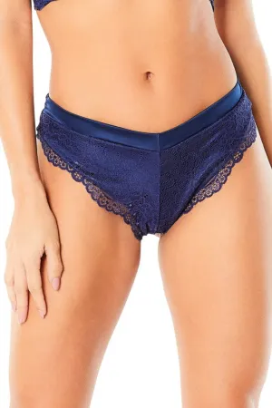 High Leg Linded Thong With Crossing Back Straps - Estate Blue - Small