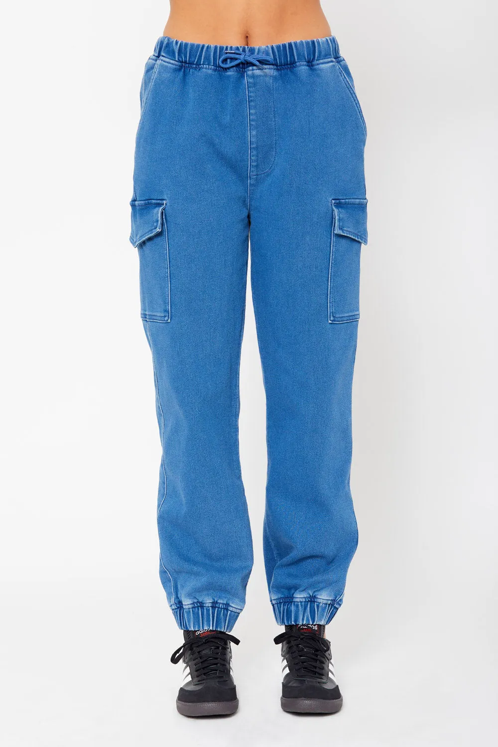 High-rise cotton knit cargo joggers