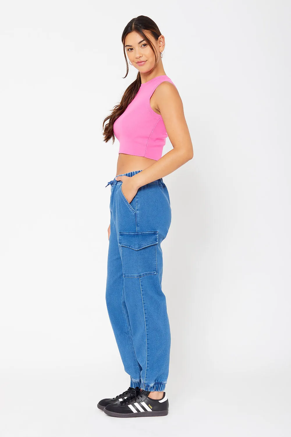 High-rise cotton knit cargo joggers