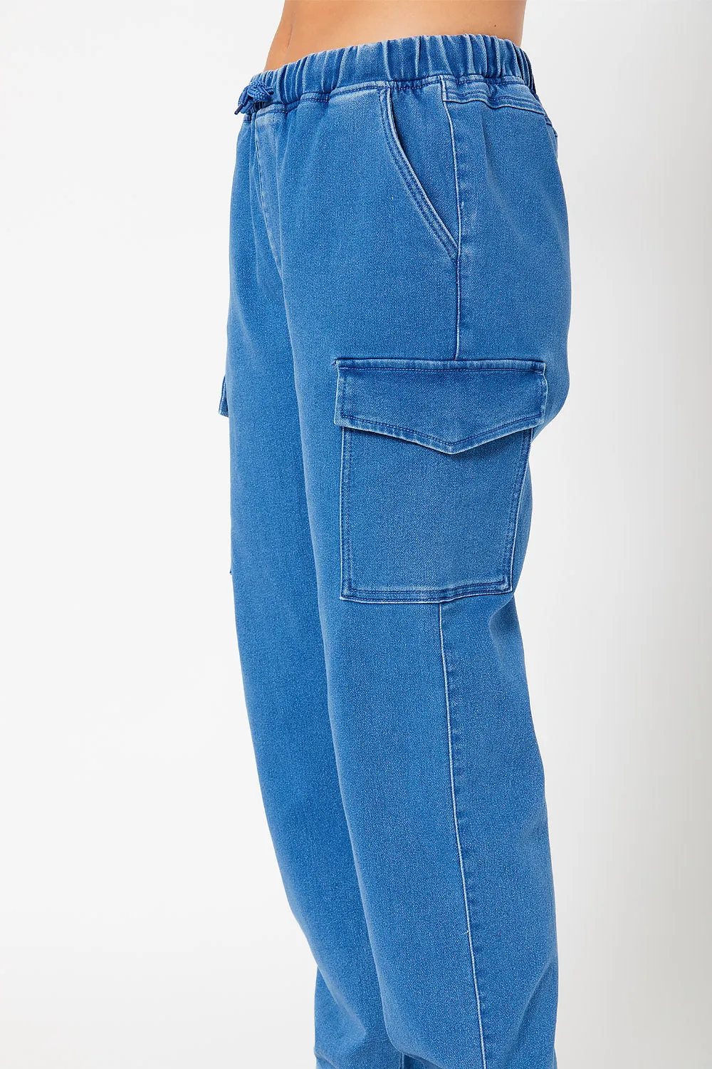 High-rise cotton knit cargo joggers