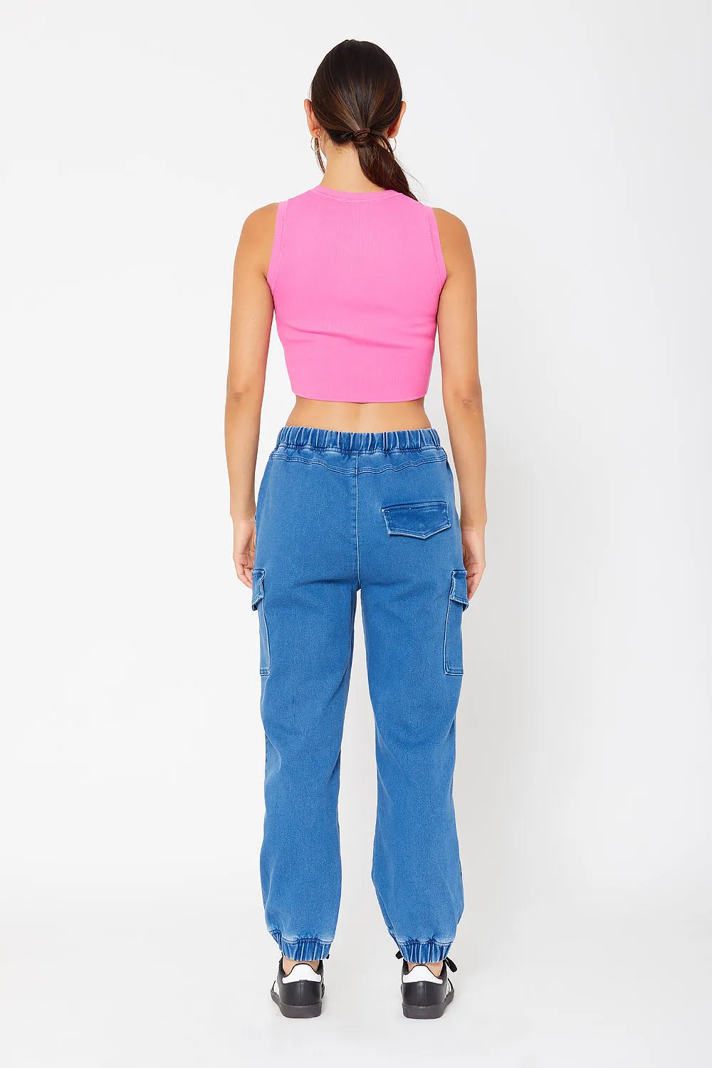 High-rise cotton knit cargo joggers