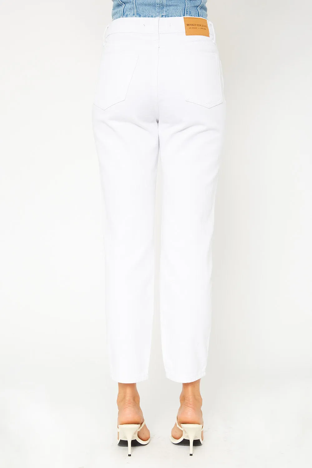 High-rise white mom fit jeans