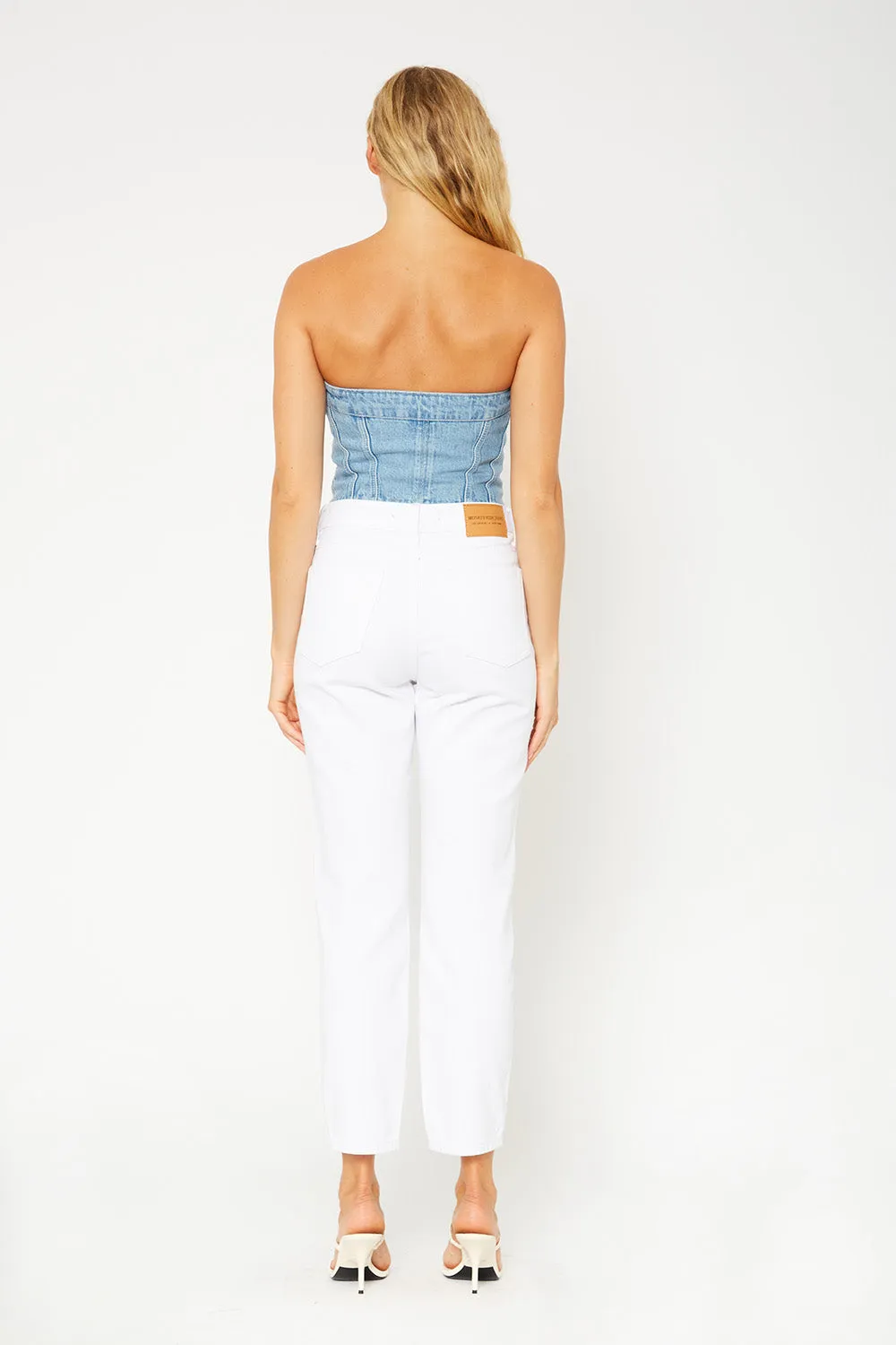 High-rise white mom fit jeans