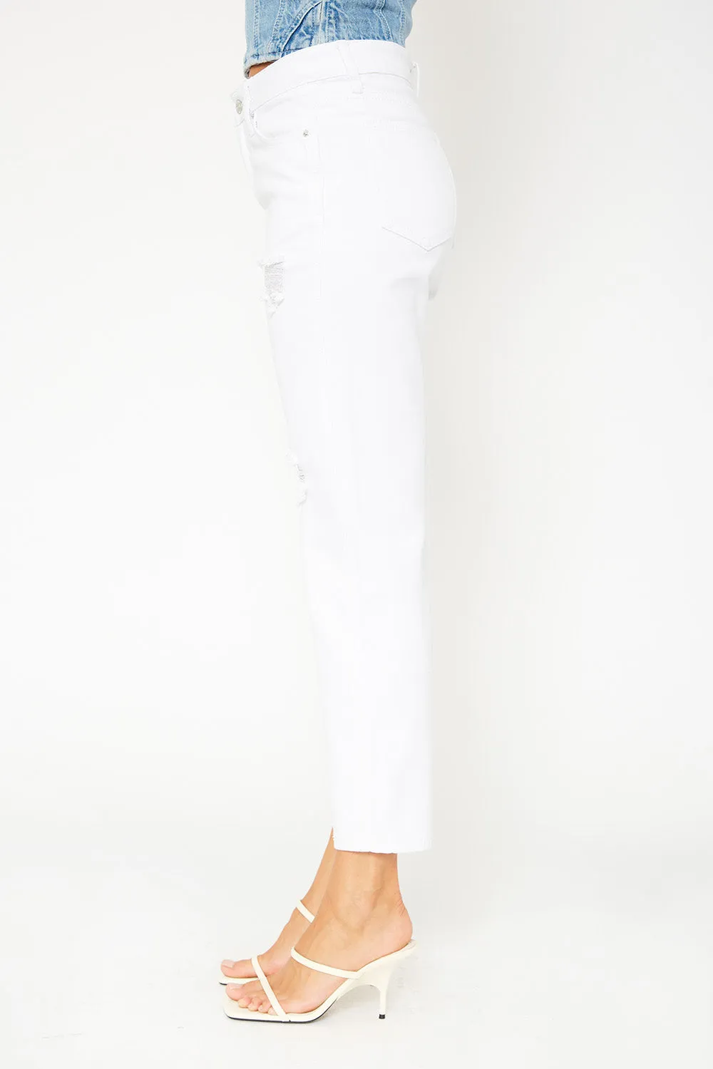 High-rise white mom fit jeans