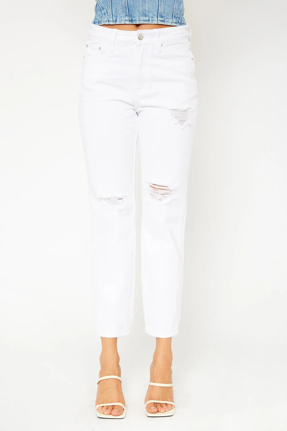 High-rise white mom fit jeans