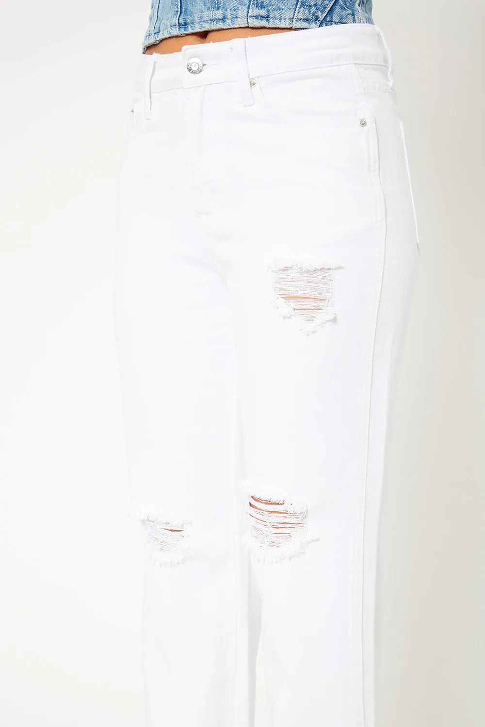 High-rise white mom fit jeans