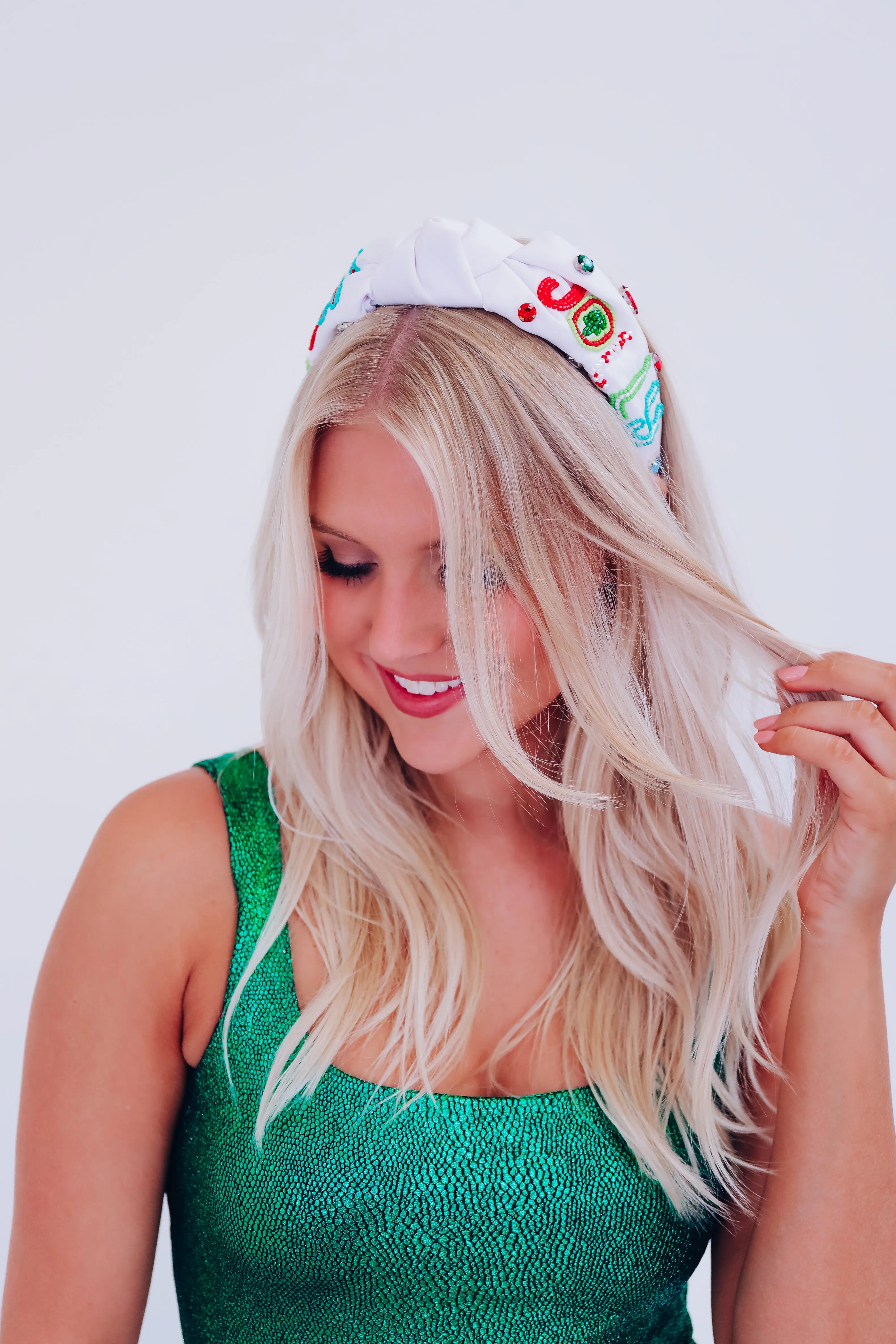 Holiday Holly Jolly Knotted Headband - White