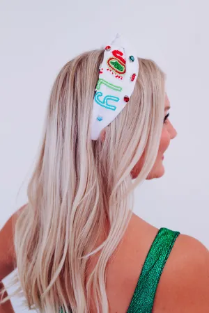 Holiday Holly Jolly Knotted Headband - White