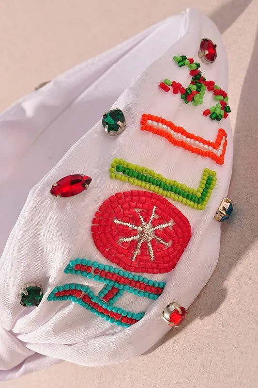 Holiday Holly Jolly Knotted Headband - White