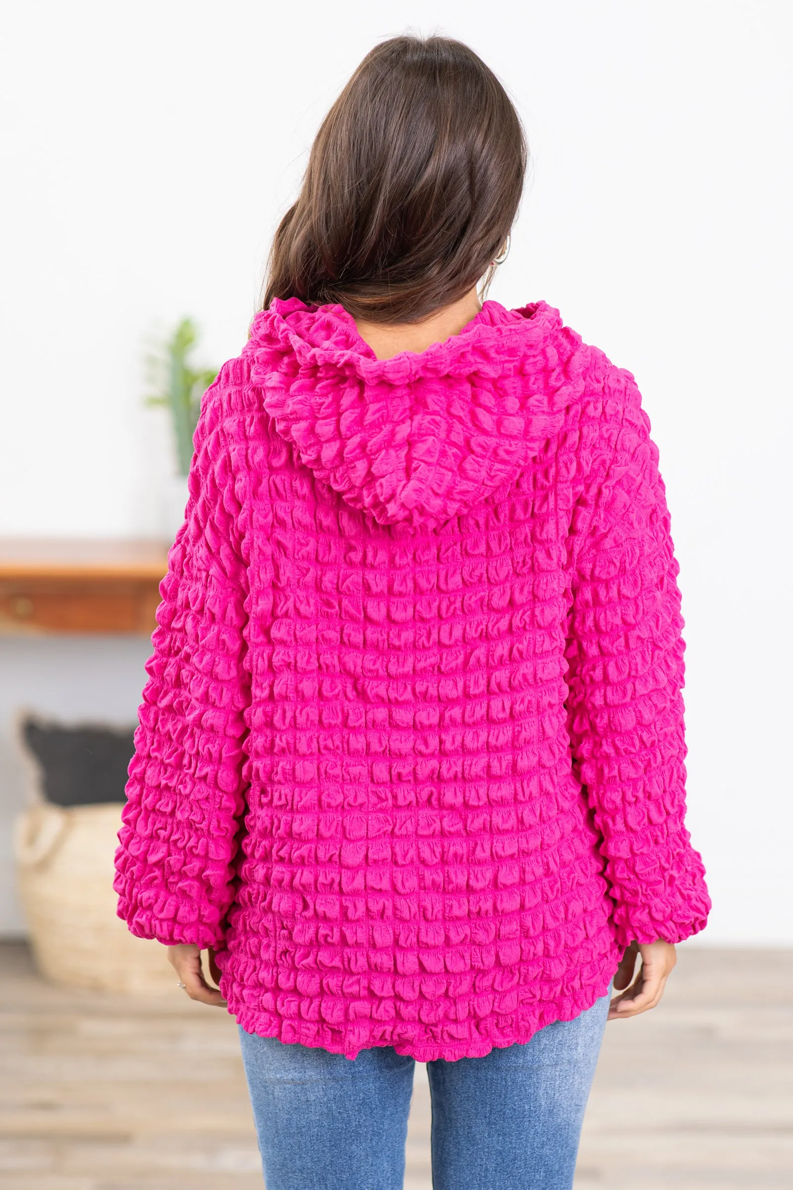 Hot Pink Textured Hooded Top