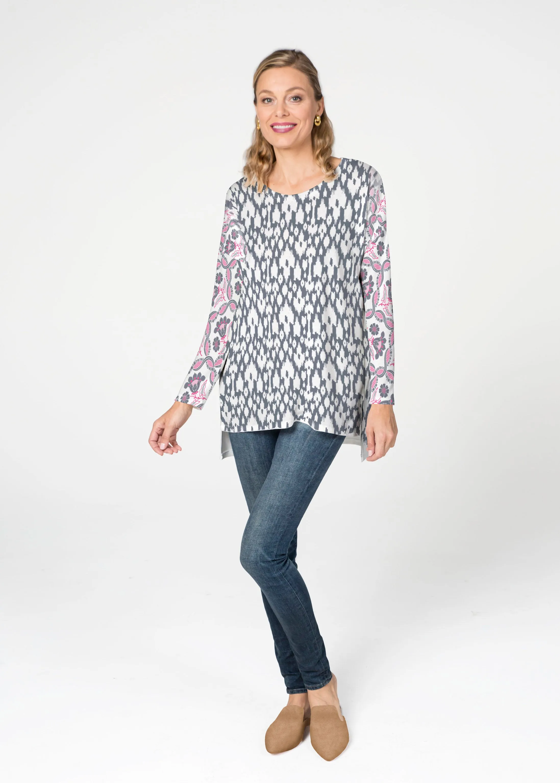 Ikat Lattice Pink (7975) ~ Slouchy Butterknit Top