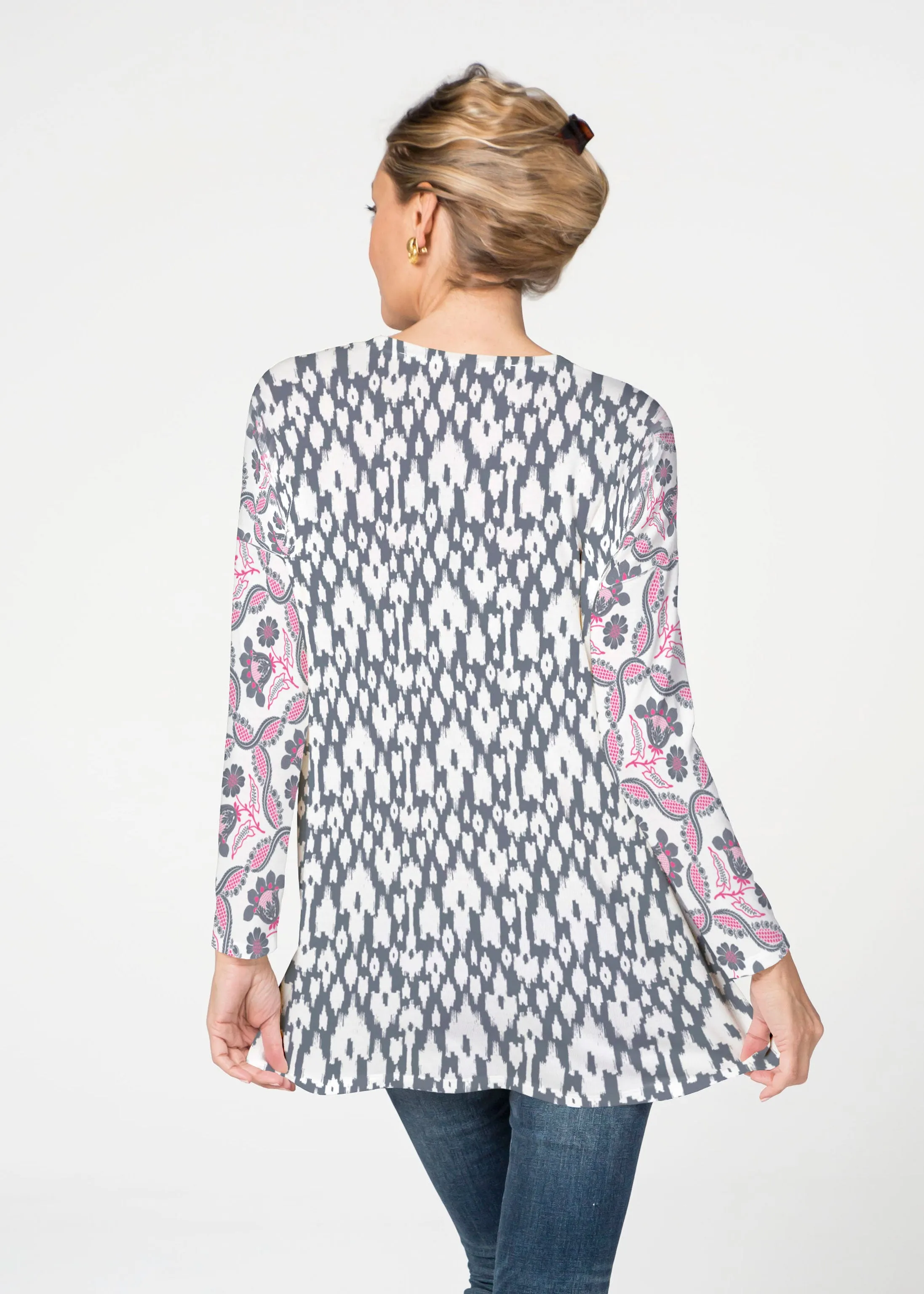 Ikat Lattice Pink (7975) ~ Slouchy Butterknit Top