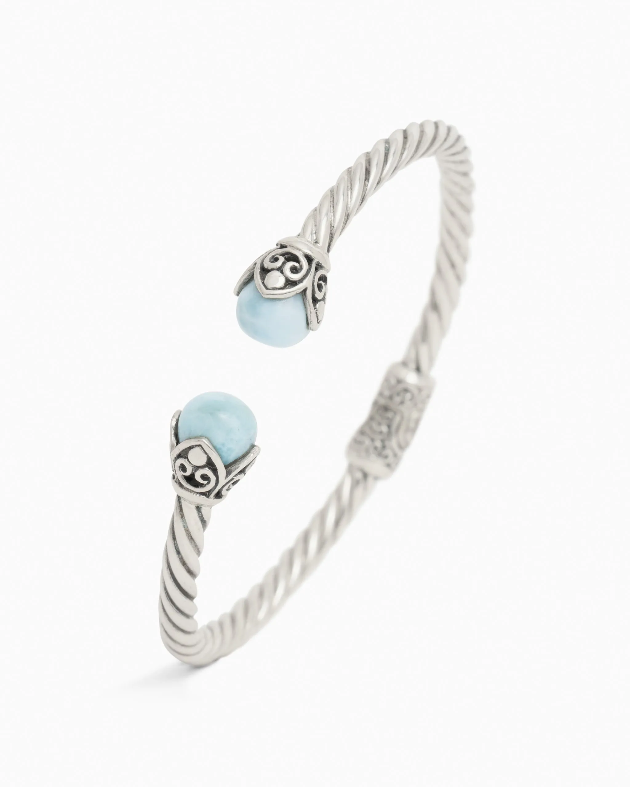 Island Bloom Twisted Hinge Bracelet with Larimar