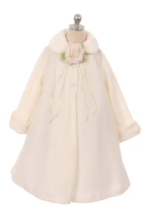 Ivory Fleece Cape-Style Girls Coat