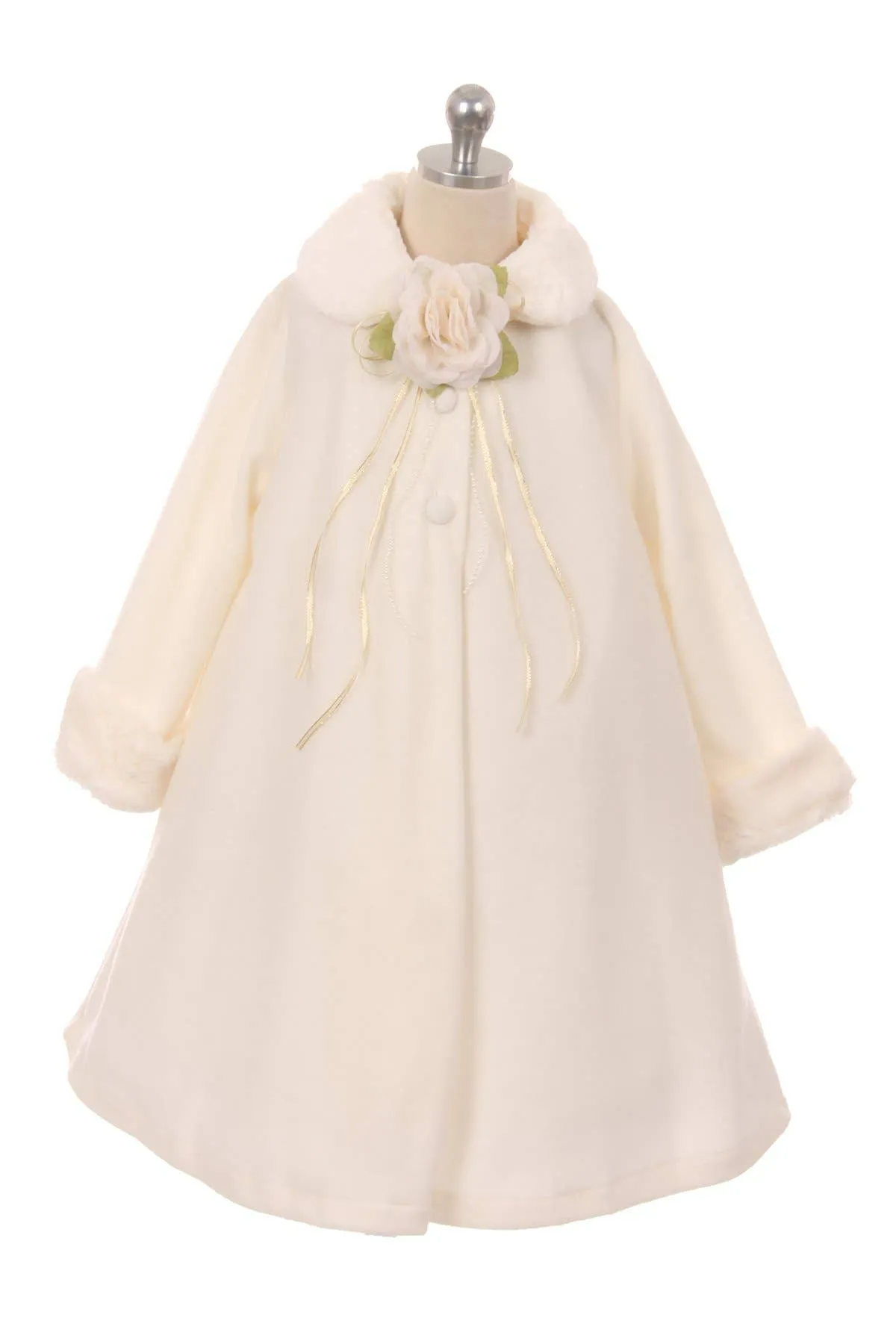 Ivory Fleece Cape-Style Girls Coat