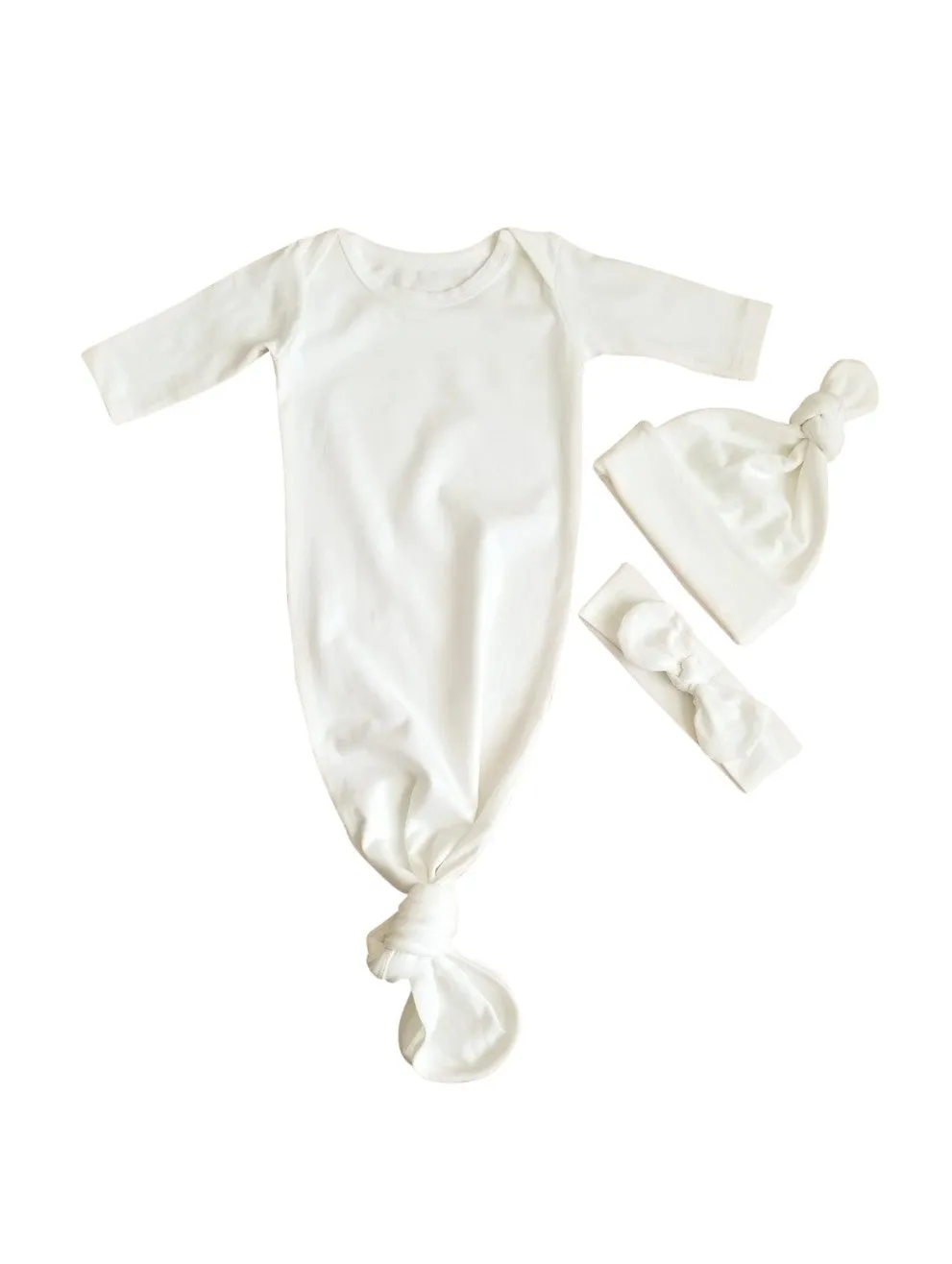 Ivory Newborn Knotted Gown Gender Neutral Coming Home Outfit Girl Boy