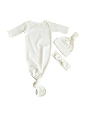 Ivory Newborn Knotted Gown Gender Neutral Coming Home Outfit Girl Boy